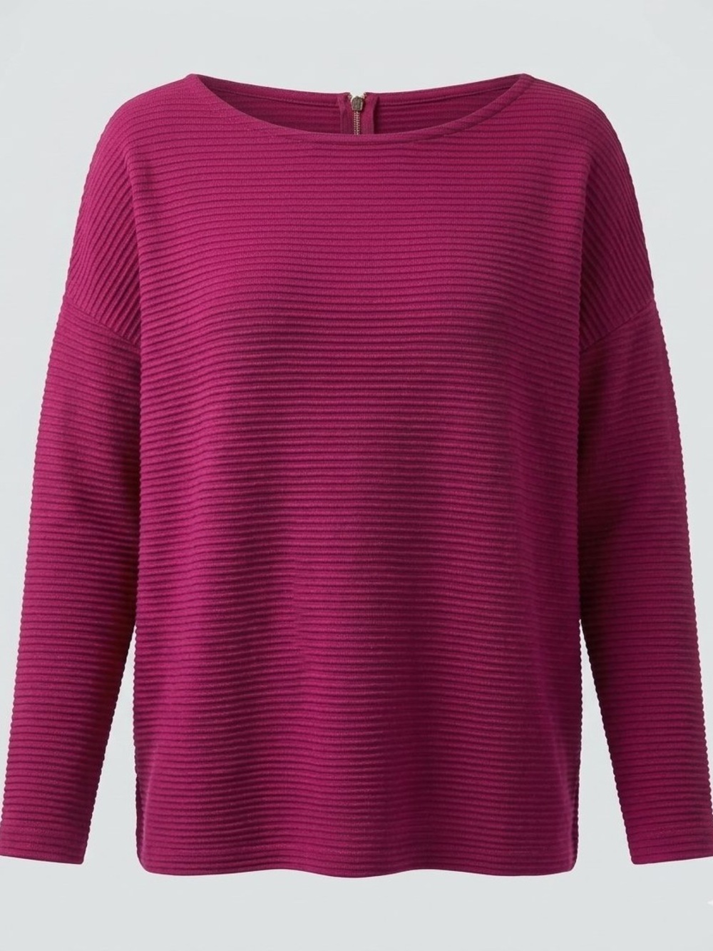 Talbots Ribbed Bateau Neck Top Berry Pink Size L Long Sleeve Zip-Back